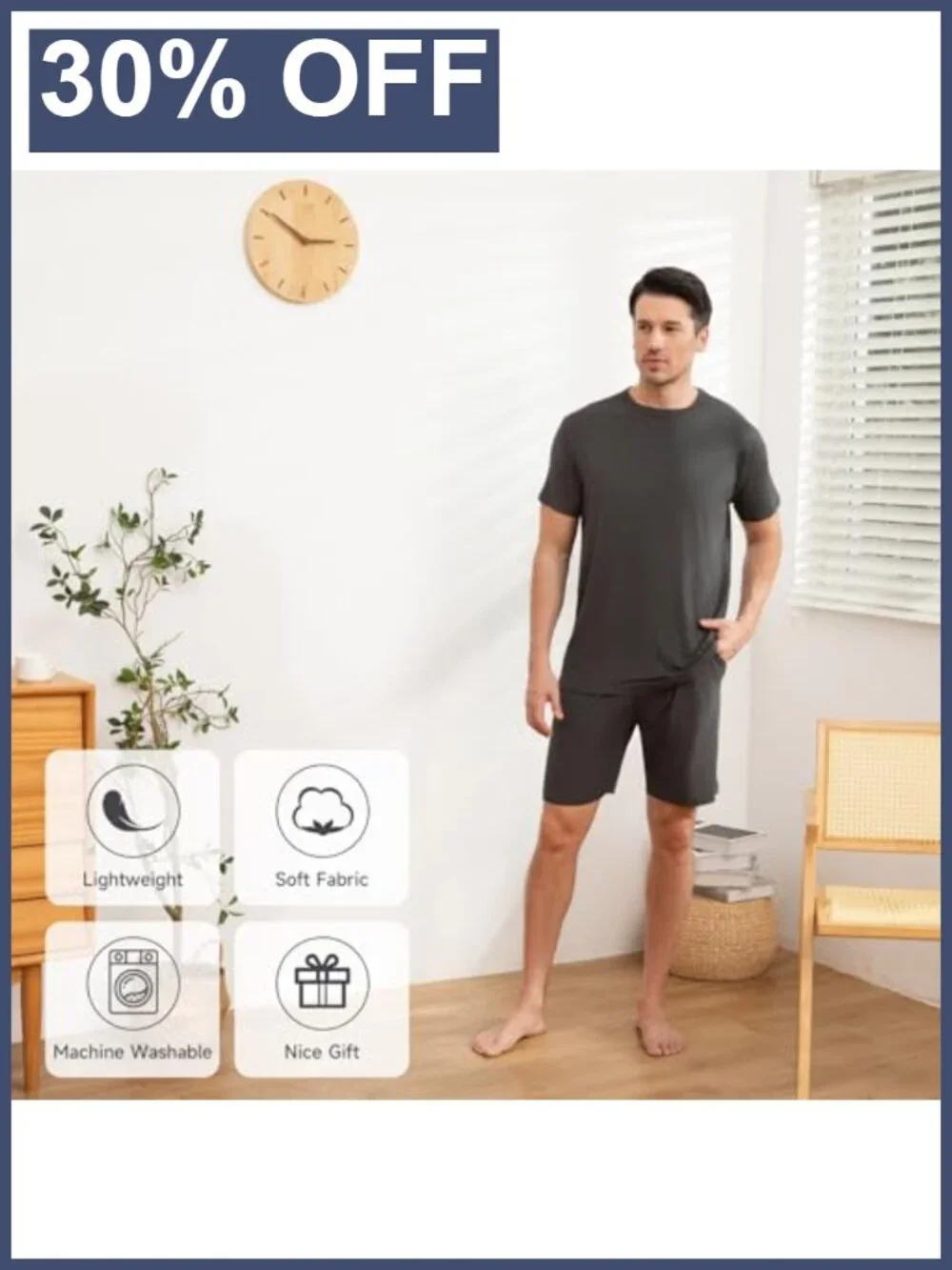 Men's Pajama Set Shorts - Rayon Spandex Summer Sleepwear